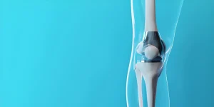Orthopedic knee implant illustration showing joint replacement technology for preclinical medical device research