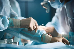 Surgical team performing a controlled preclinical procedure in a clinical research setting