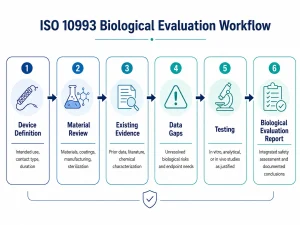 ISO 10993 biological evaluation workflow from device definition to final report 