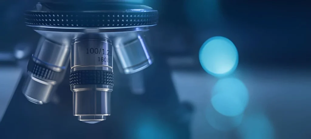 Laboratory microscope used for ISO 10993 biocompatibility testing and medical device evaluation